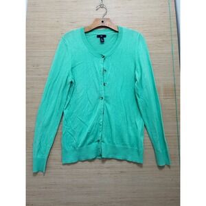 Gap Womens L Cardigan Sweater Seafoam Green Crew Neck Button Front Knit Top